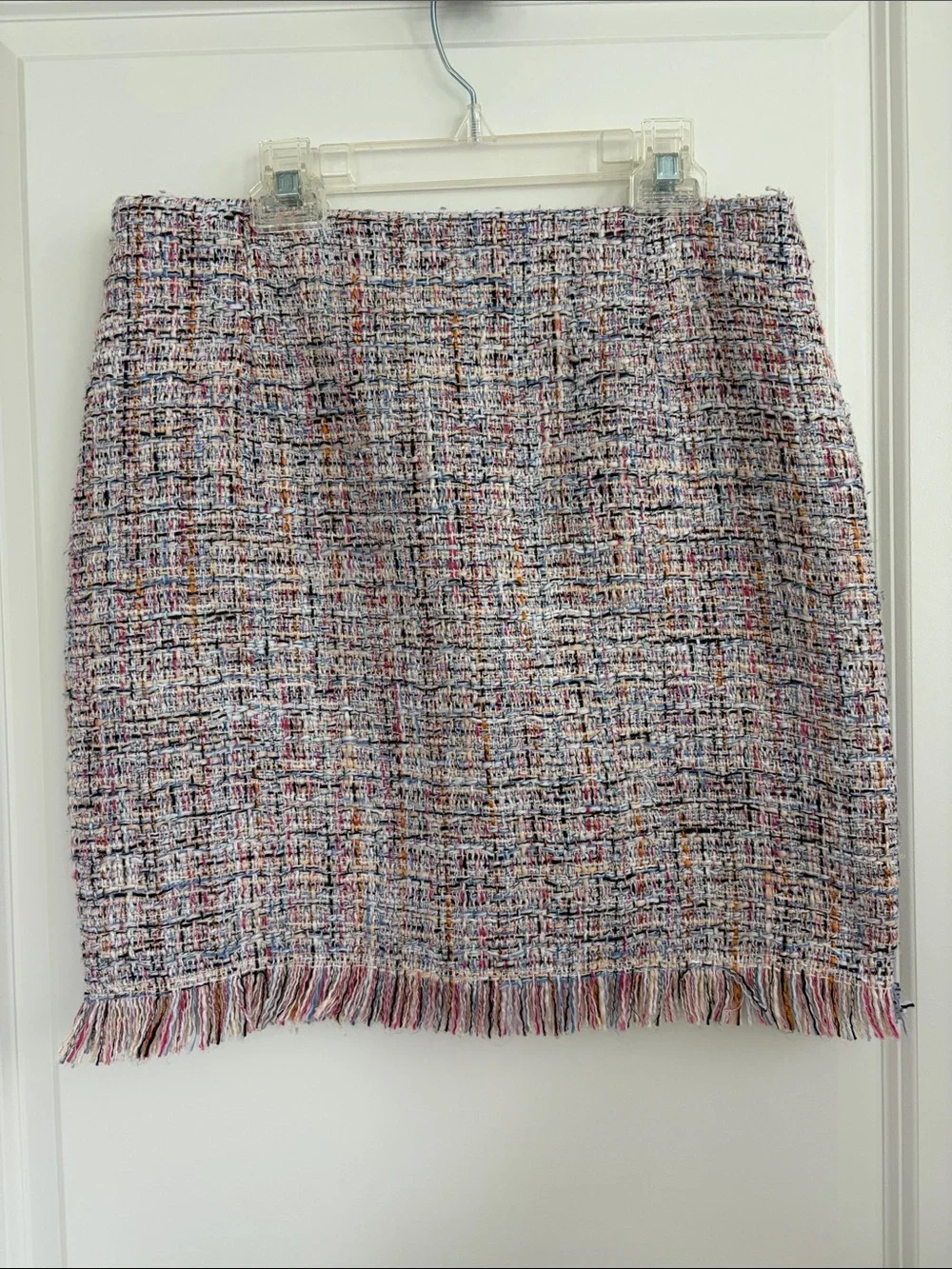 Pink Lily Multicolor Tweed Fringe Mini Skirt